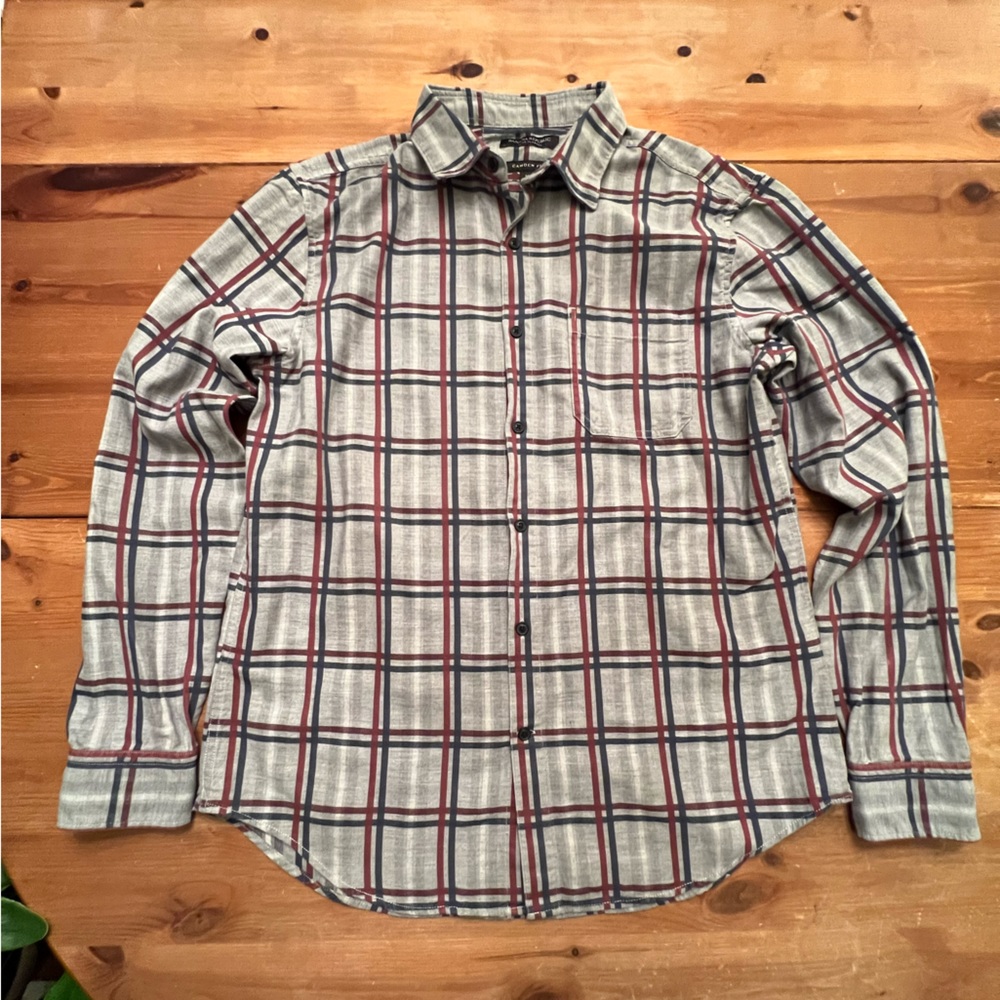 Mens Banana Republic Luxe Flannel Grey/Navy/Maroon Casual Button Shirt Medium